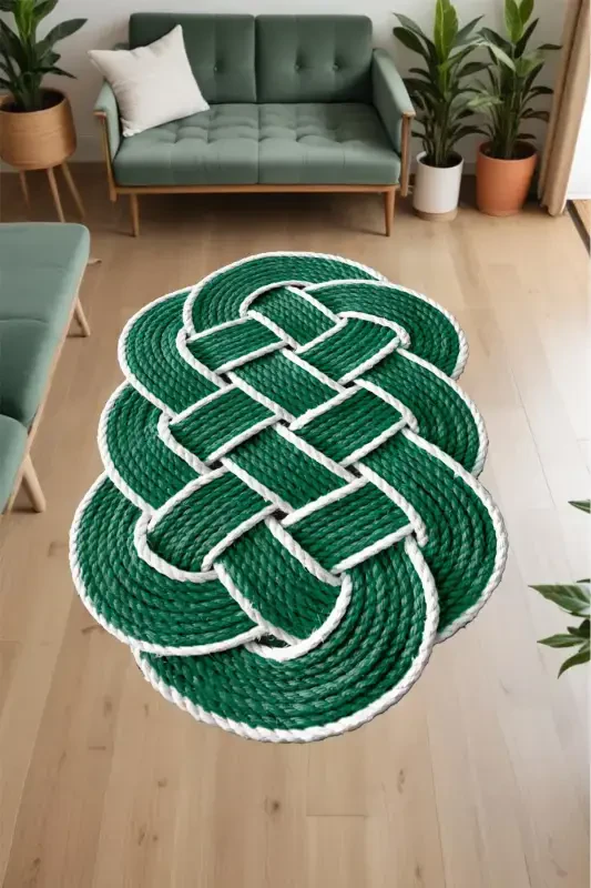 Raqamli bosma lazerli kesish trikotaj 3D dekorativ mashinada yuviladigan mehmonxona oshxonasi va yo'lak gilami-yashil - NOBLE HALI