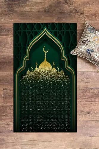Raqamli bosma masjid naqshli yuviladigan naqshli 70x130 namozgoh joynamoz - YASHIL - 4