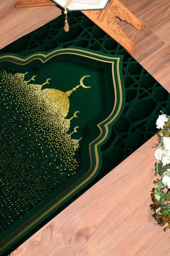 Raqamli bosma masjid naqshli yuviladigan naqshli 70x130 namozgoh joynamoz - YASHIL - 7