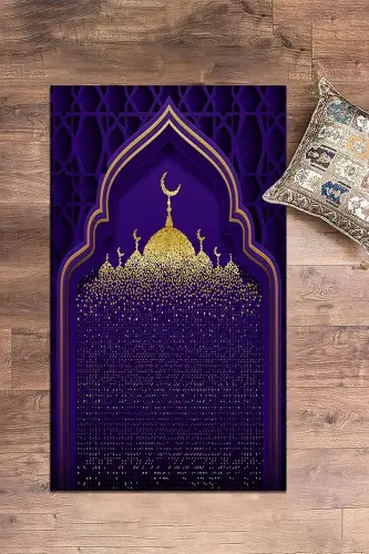 Raqamli bosma masjid naqshli yuviladigan naqshli 70x130 Namozlik Seccade, Seccade-5-binafsha, -BINA - 3
