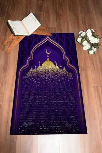 Raqamli bosma masjid naqshli yuviladigan naqshli 70x130 Namozlik Seccade, Seccade-5-binafsha, -BINA - 7