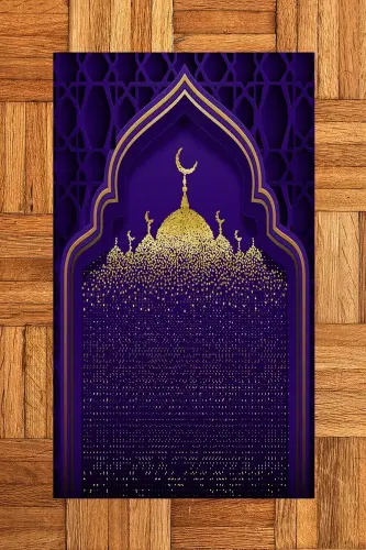 Raqamli bosma masjid naqshli yuviladigan naqshli 70x130 Namozlik Seccade, Seccade-5-binafsha, -BINA - 8