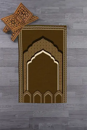 Raqamli bosma minbar naqshli yuviladigan naqshli 70x130 namoz gilamchasi, gilamcha-2-qahva, -JIGARRANG - EY HOME (1)