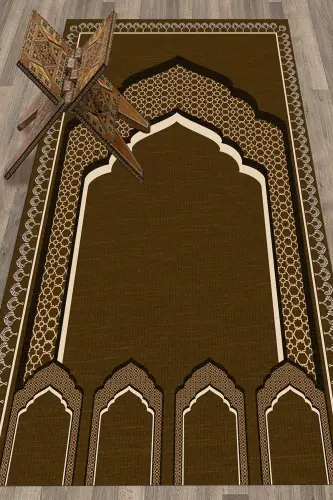 Raqamli bosma minbar naqshli yuviladigan naqshli 70x130 namoz gilamchasi, gilamcha-2-qahva, -JIGARRANG - 5