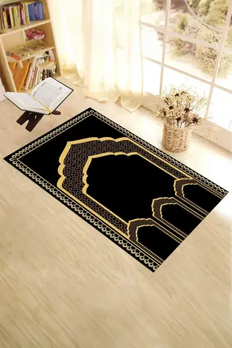 Raqamli bosma Minbar naqshli yuviladigan naqshli 70x130 Namozlik Seccade, Seccade-2-qora,-QORA - 1