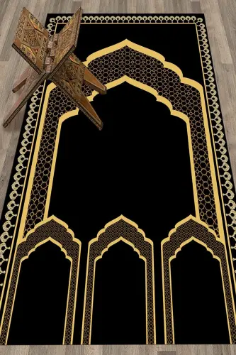 Raqamli bosma Minbar naqshli yuviladigan naqshli 70x130 Namozlik Seccade, Seccade-2-qora,-QORA - 5