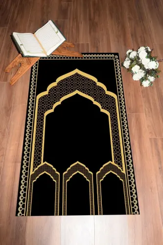 Raqamli bosma Minbar naqshli yuviladigan naqshli 70x130 Namozlik Seccade, Seccade-2-qora,-QORA - 7