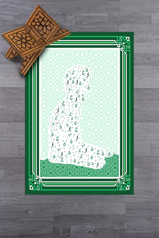 Raqamli bosma namoz o'qiydigan odam figurasi bilan namozlik joynamozi 70x130, JOYNAMOZ-38-YASHIL,-YASHIL - 6