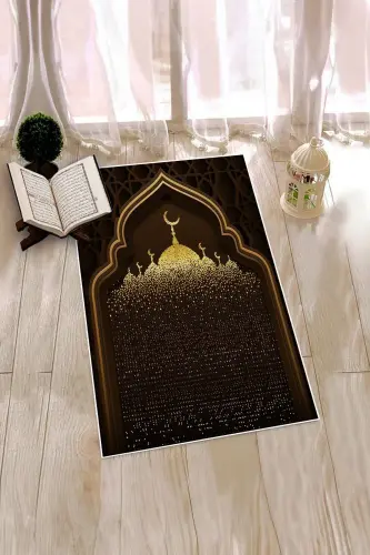 Raqamli bosma naqshli masjid naqshli yuviladigan naqshli 70x130 namozgilam, gilamcha-5-qahva,-QAHVARANG - 4