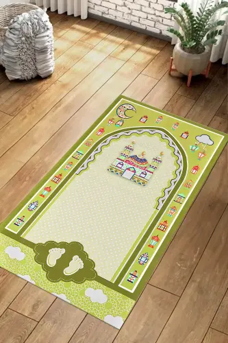Raqamli bosma naqshli, sirpanmaydigan taglikli, yuviladigan, bolalar uchun ta'limiy namozlik joynamozi, JOYNAMOZ-90-SARI,-SARI - 5