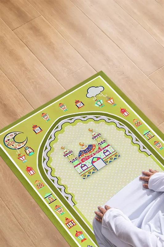 Raqamli bosma naqshli, sirpanmaydigan taglikli, yuviladigan, bolalar uchun ta'limiy namozlik joynamozi, JOYNAMOZ-90-SARI,-SARI - 8