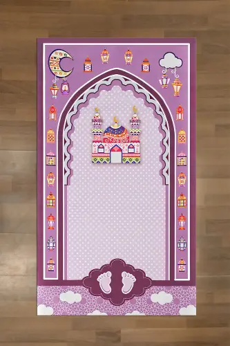Raqamli bosma naqshli, sirpanmaydigan, yuviladigan, bolalar uchun ta'limiy namozlik joynamozi, SECCADE-90-LILA,-LILA - NAPOLI HOME (1)