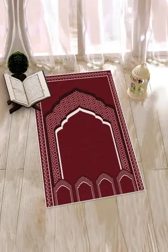 Raqamli bosma naqshli, yuviladigan naqshli 70x130 Namozlik Seccade, Seccade-2-qizil,-QIZIL - 4