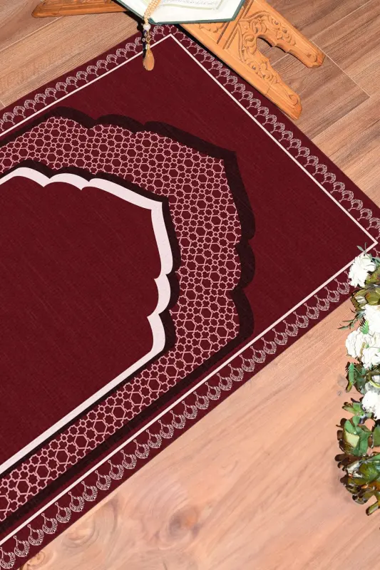 Raqamli bosma naqshli, yuviladigan naqshli 70x130 Namozlik Seccade, Seccade-2-qizil,-QIZIL - 6