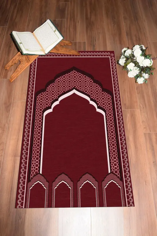 Raqamli bosma naqshli, yuviladigan naqshli 70x130 Namozlik Seccade, Seccade-2-qizil,-QIZIL - 7