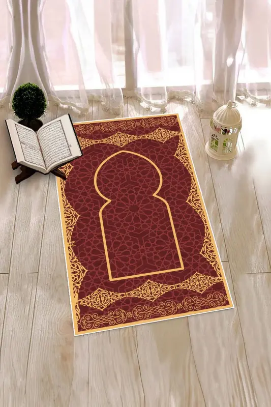 Raqamli bosma yuviladigan chiroyli naqshli namoz gilamchasi 70x130 sm, Gilamcha-16-qizil,-QIZIL - 2