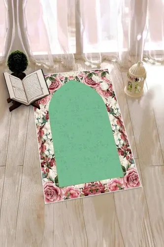 Raqamli bosma yuviladigan gulli sovg'a namozlik joynamozi 70x130sm, Joynamoz-24-yashil,-YASHIL - 1