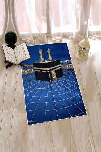 Raqamli bosma yuviladigan Kaaba naqshli zamonaviy dizayn Namoz gilami Seccade 70x130, Seccade-48-ko'k, -KO'K - 5