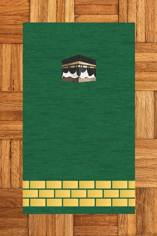Raқamli bosma yuviladigan Ka'ba naqshli sovg'a namoz gilami joynamoz 70x130 - YASHIL - 1