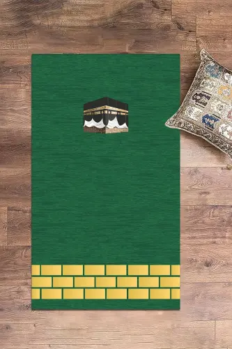Raқamli bosma yuviladigan Ka'ba naqshli sovg'a namoz gilami joynamoz 70x130 - YASHIL - 5