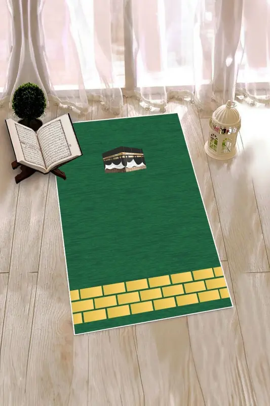 Raқamli bosma yuviladigan Ka'ba naqshli sovg'a namoz gilami joynamoz 70x130 - YASHIL - 6