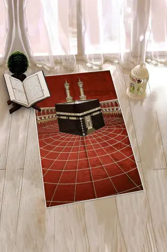 Raqamli bosma yuviladigan Ka'ba naqshli zamonaviy namoz gilami Sajda 70x130, Sajda-48-qizil,-QIZIL - 5