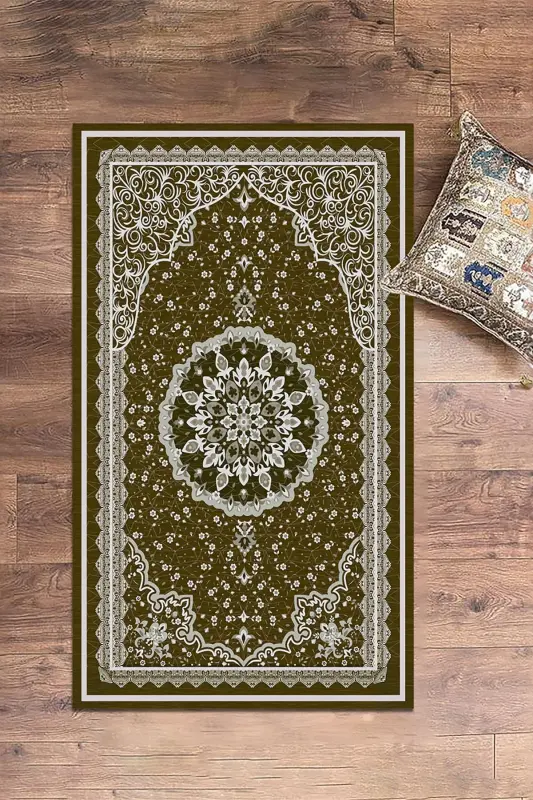 Raqamli bosma yuviladigan klassik naqshli namoz gilamchasi 70x130, gilamcha-40-jigarrang, -JIGARRANG - 5