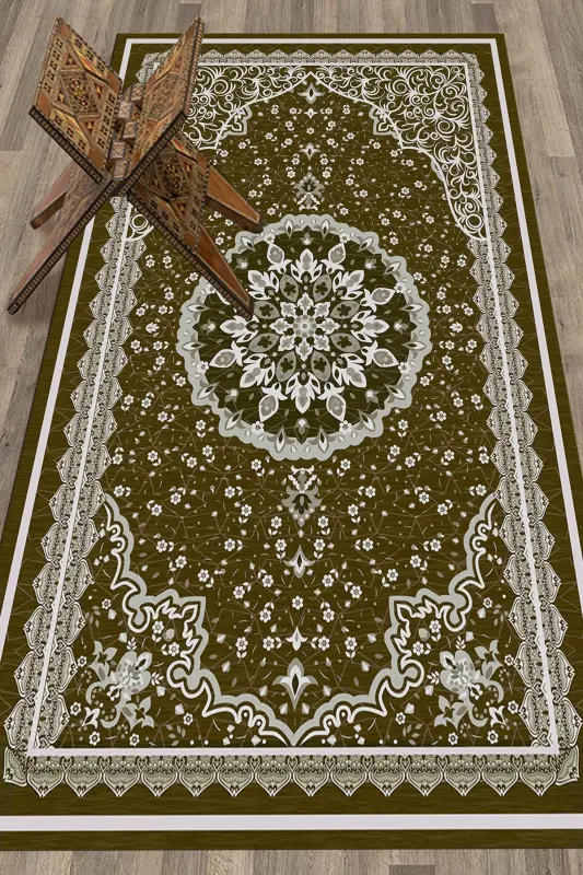 Raqamli bosma yuviladigan klassik naqshli namoz gilamchasi 70x130, gilamcha-40-jigarrang, -JIGARRANG - 7