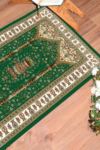 Raqamli bosma yuviladigan klassik naqshli namoz gilami 70x130, SECCADE-30-YEŞİL,-YEŞİL - EY HOME (1)