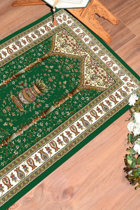 Raqamli bosma yuviladigan klassik naqshli namoz gilami 70x130, SECCADE-30-YEŞİL,-YEŞİL - 2