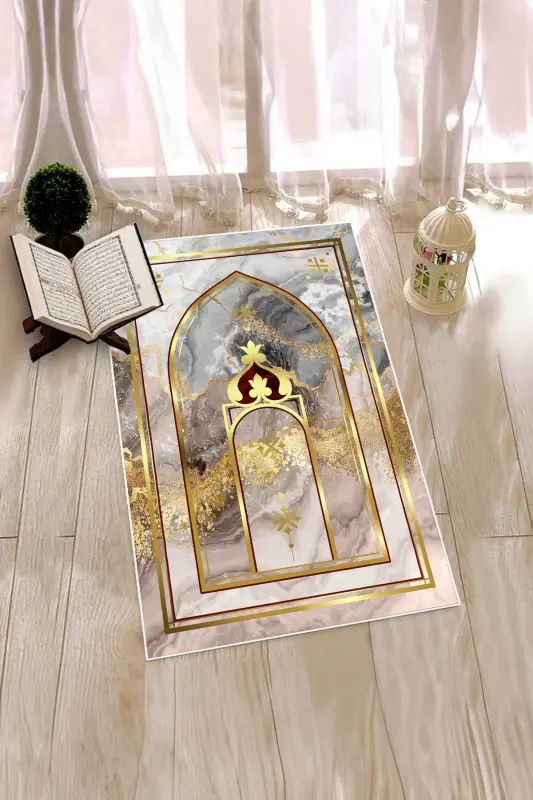 Raqamli bosma yuviladigan marmar naqshli sovg'a namozgoh sajoda 70x130 - GOLD - 8