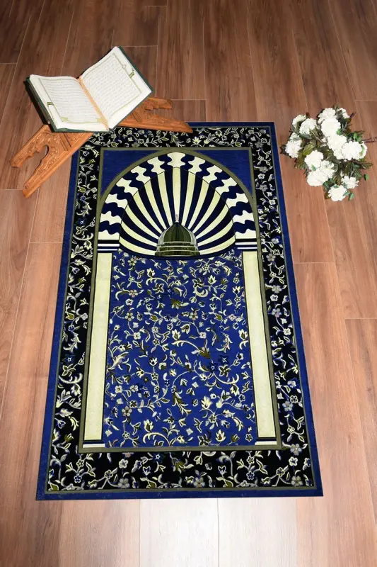Raqamli bosma yuviladigan masjid naqshli esdalik namoz gilami 70x130cm, gilam-34-ko'k,-KO'K - 2