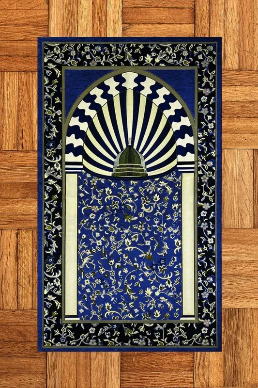 Raqamli bosma yuviladigan masjid naqshli esdalik namoz gilami 70x130cm, gilam-34-ko'k,-KO'K - 3