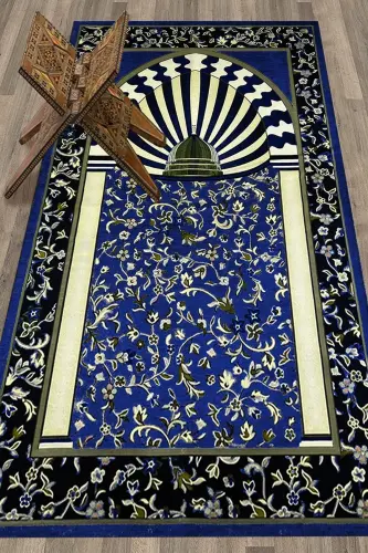 Raqamli bosma yuviladigan masjid naqshli esdalik namoz gilami 70x130cm, gilam-34-ko'k,-KO'K - 8