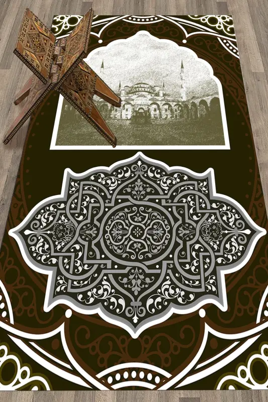 Raqamli bosma yuviladigan masjid naqshli sovg'a namoz gilami 70x130, SAJJADA-35-QAHVARANGI,-QAHVARANGI - 8