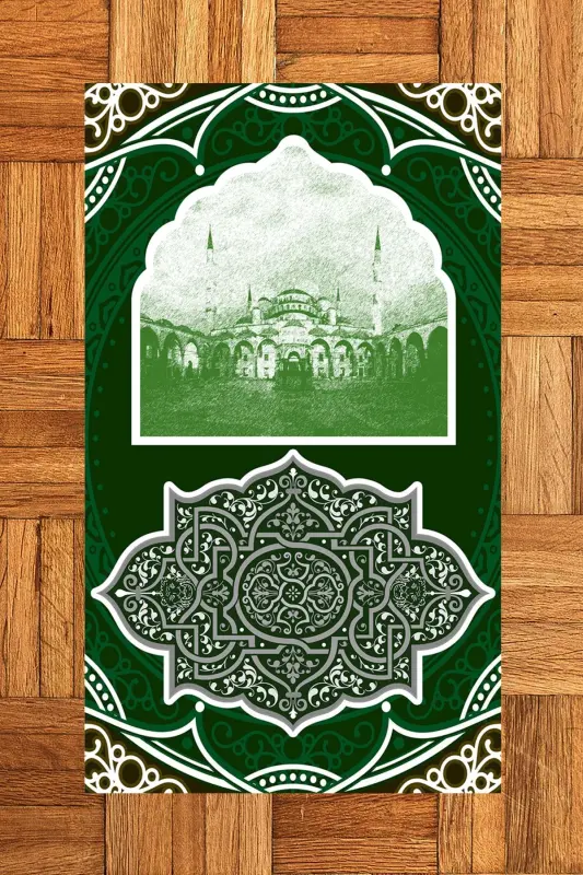 Raqamli bosma yuviladigan masjid naqshli sovg'a namozlik joynamozi 70x130, JOYNAMOZ-35-YASHIL,-YASHIL - 3