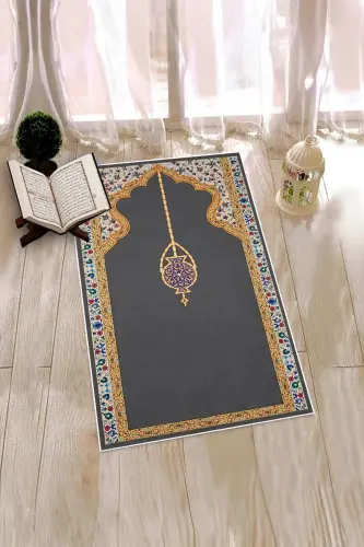 Raqamli bosma yuviladigan nafis naqshli namozgoh joynamoz 70x130 sm - KULRANG - 3