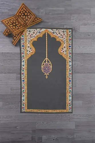 Raqamli bosma yuviladigan nafis naqshli namozgoh joynamoz 70x130 sm - KULRANG - 9