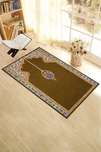 Raqamli bosma yuviladigan nafis naqshli namozxona joynamoz 70x130 sm - JIGARRANG - 8