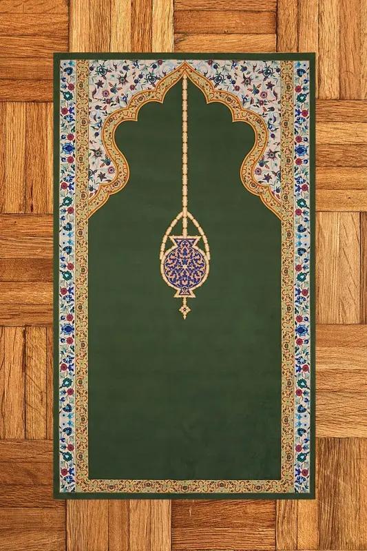 Raqamli bosma yuviladigan nafis naqshli namozxona joynamoz 70x130 sm - YASHIL - 7