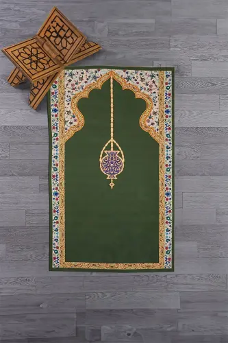 Raqamli bosma yuviladigan nafis naqshli namozxona joynamoz 70x130 sm - YASHIL - 9