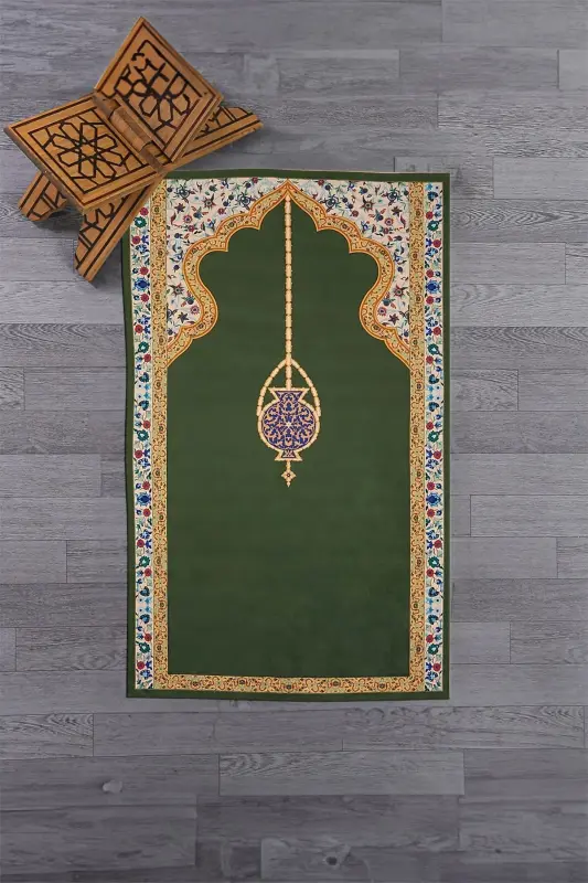 Raqamli bosma yuviladigan nafis naqshli namozxona joynamoz 70x130 sm - YASHIL - 9