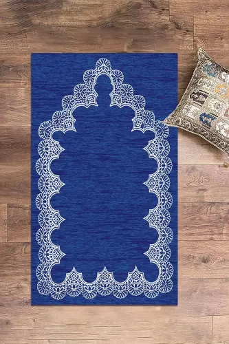Raqamli bosma yuviladigan oddiy zamonaviy naqshli namoz gilamchasi 70x130 sm, gilamcha-14-ko'k, -KO'K - EY HOME (1)