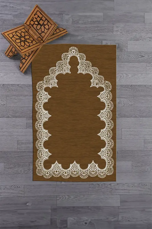 Raqamli bosma yuviladigan oddiy zamonaviy naqshli namoz gilami 70x130 sm, gilam-14-qahva, -QAHVA - 1