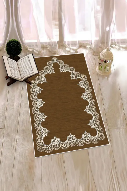 Raqamli bosma yuviladigan oddiy zamonaviy naqshli namoz gilami 70x130 sm, gilam-14-qahva, -QAHVA - 3