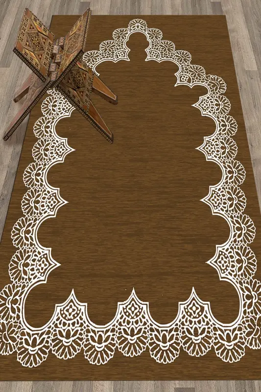 Raqamli bosma yuviladigan oddiy zamonaviy naqshli namoz gilami 70x130 sm, gilam-14-qahva, -QAHVA - 4