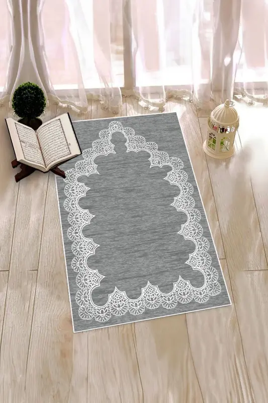 Raqamli bosma yuviladigan oddiy zamonaviy naqshli namozlik joynamozi 70x130 sm, joynamoz-14-kulrang,-KULRANG - 3