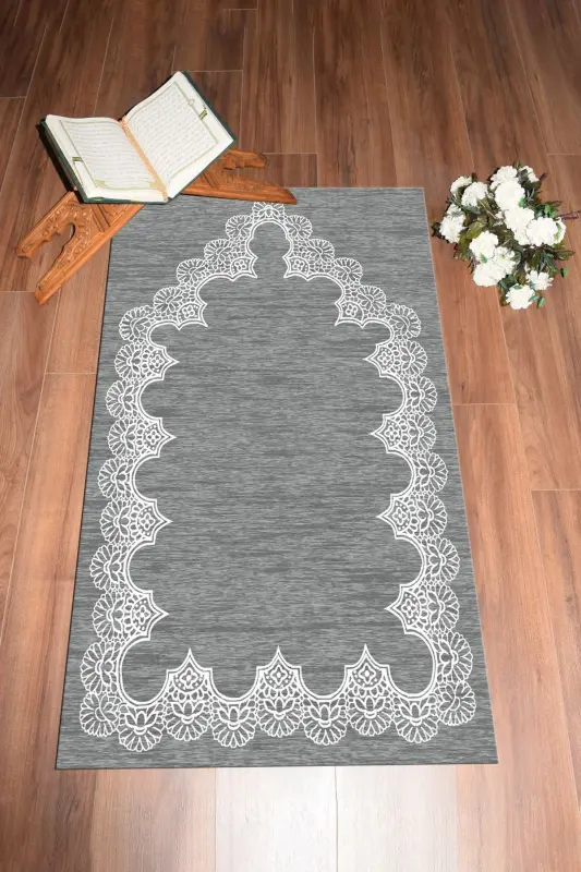 Raqamli bosma yuviladigan oddiy zamonaviy naqshli namozlik joynamozi 70x130 sm, joynamoz-14-kulrang,-KULRANG - 6