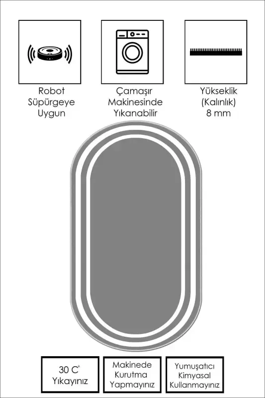 Raqamli bosma Yuviladigan Sirpanmaydigan Dog ' tushmaydigan Oval oshxona gilami Mehmonxona gilami va yo'lak-kulrang - 2