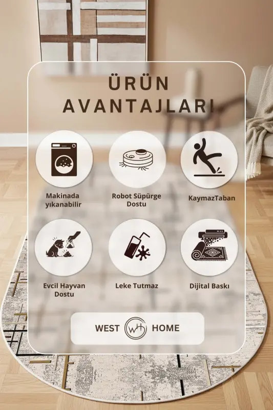Raqamli bosma Yuviladigan Sirpanmaydigan Taglik Dog 'tushmaydigan Oval Oshxona Gilami Mehmonxona Gilami va Yo'lak-bej - 3